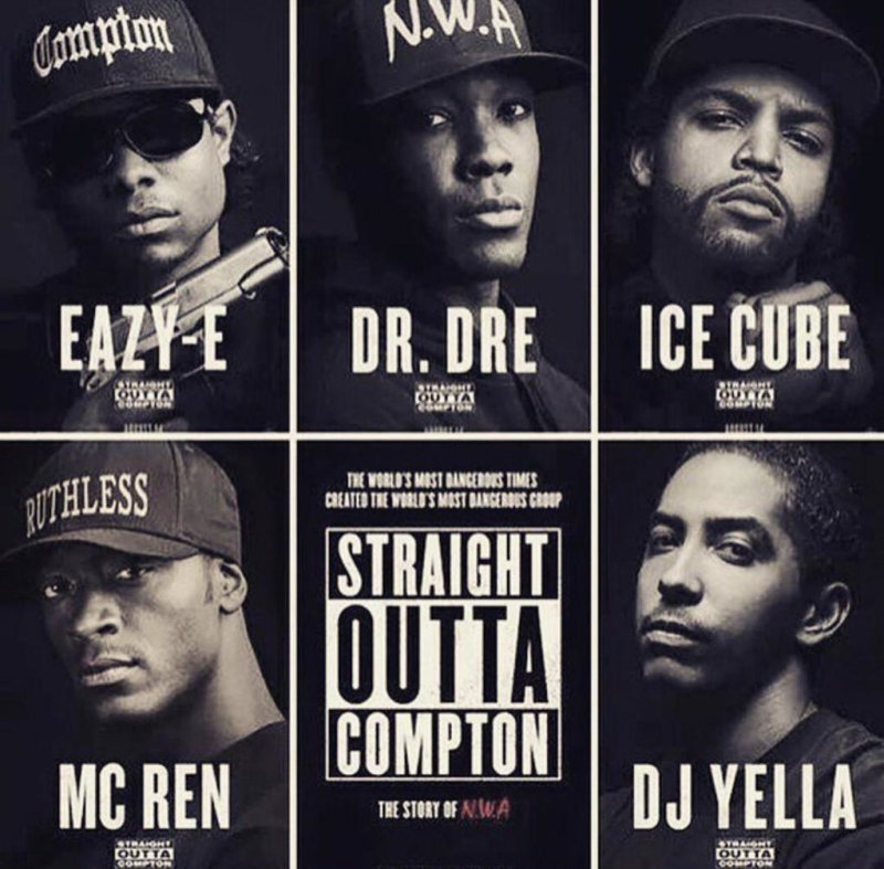 На фото: Dr. Dre, Laylaw (Above The Law), The D.O.C., Ice Cube, Eazy-E., MC...