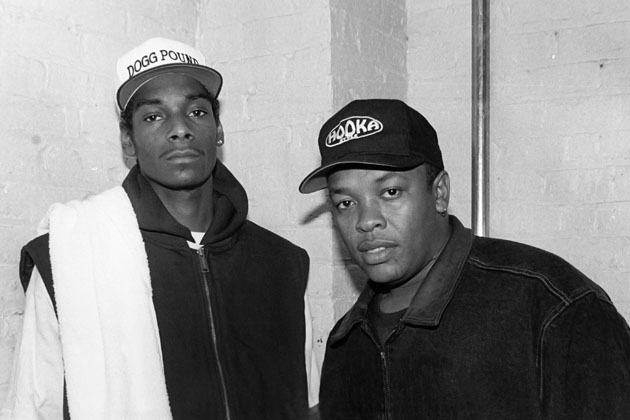 Dr. Dre (right) with Snoop Dogg, who played a starring role on Dre's The Chronic. Here they pose after a 1993 performance in Chicago.